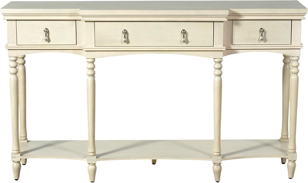 Christopher Knight Home Cally Wood Console Table with Drawers & Bottom Shelf, Narrow Entryway Table with Turned Roman Legs, Traditional Rectangular Wall Table for Living Room Study Hallway, White