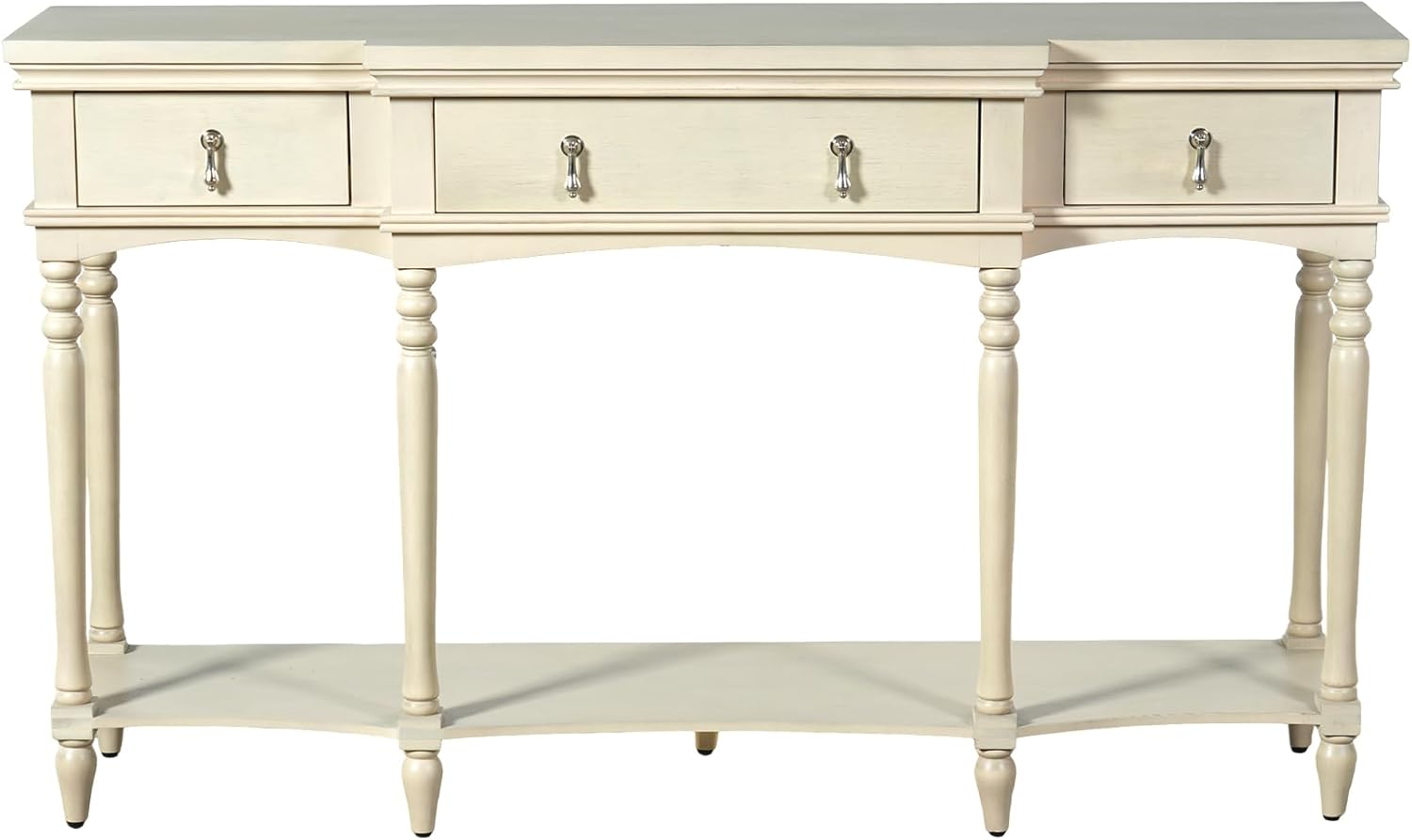 Christopher Knight Home Cally Wood Console Table with Drawers & Bottom Shelf, Narrow Entryway Table with Turned Roman Legs, Traditional Rectangular Wall Table for Living Room Study Hallway, White