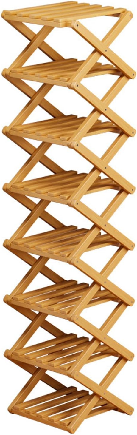 Foldable Shoe Rack, 1 Pack Multi Tier Bamboo Vertical Shoe Organizer Tall for Multifunctional Narrow Shoe Shelf, Space Saving Footwear Holder Unit for Entryway Closet Corner Hallway