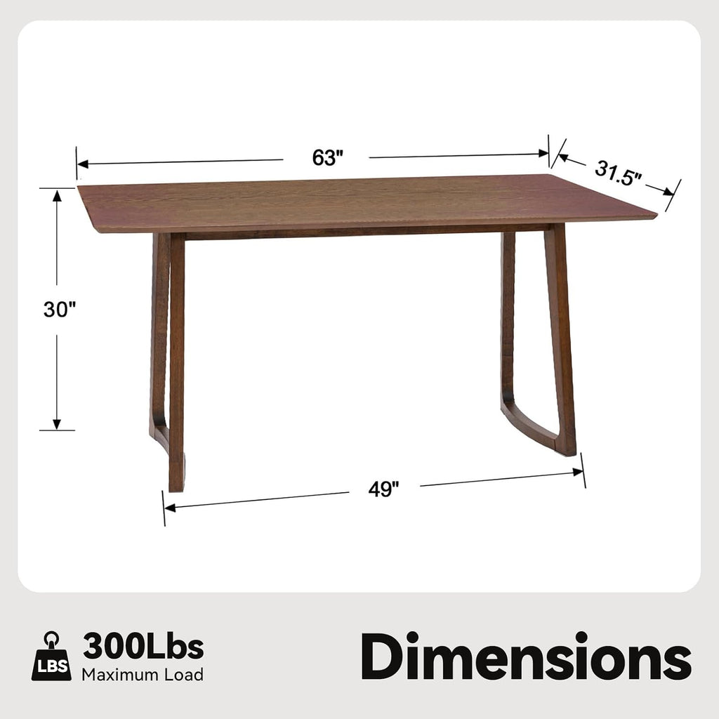 DUOMAY 63" Rectangular Dining Table for 6, Farmhouse Wooden Kitchen Table, Large Center Table, Modern Dinner Table for Living Room/Home/Restaurant, Walnut
