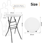 pollilar Cocktail Table 28in Portable Folding Bar Height Table, Compact Round High Top Plastic & Steel Bistro with Removable Legs, for Indoor Outdoor RV Patio Catering Parties Commercial Events-White