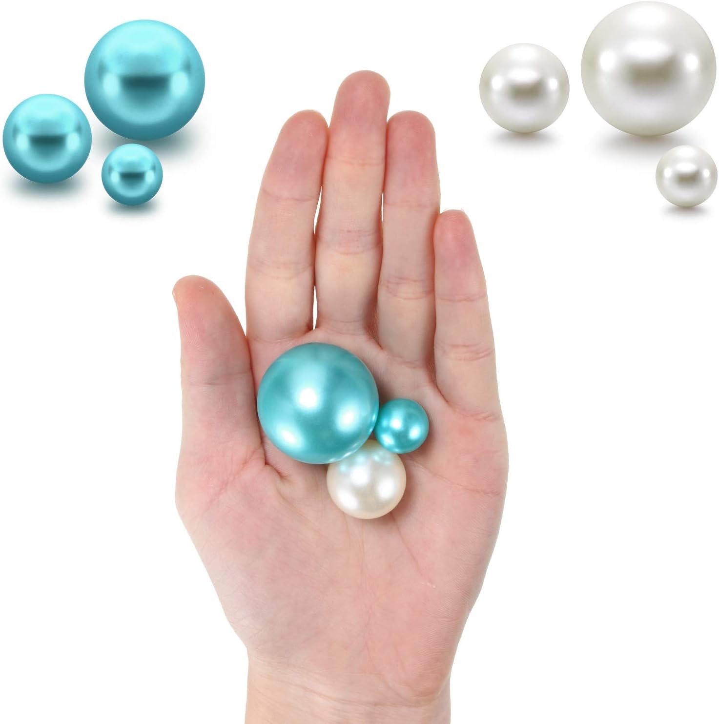 Hicarer 120 Pieces Vase Filler Pearls No Hole Floating Beads for Vase Centerpieces Brush Holder Round Faux Water Bead for DIY Home Wedding Table Party Decor, 14/20/30 mm(Creamy White, Turquoise)