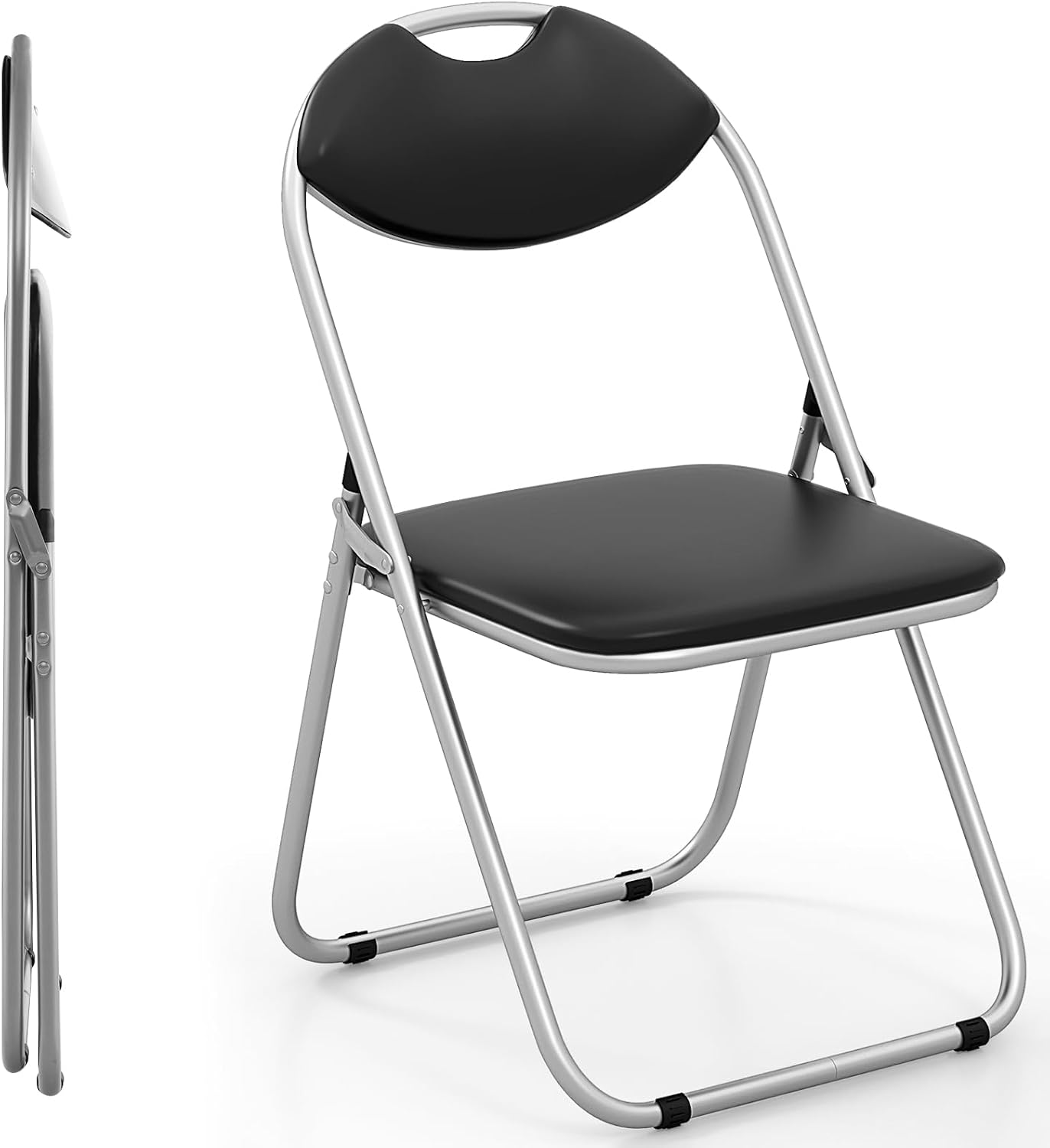 POWERSTONE Folding Chairs 2 Pack 300-Pound Capacity, Sturdy Metal Foldable Chairs, PU Leather Padded Folding Chairs Set of 2 Assembled for Meeting Room Classroom Restaurant and Patio