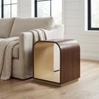Michael Amini Houston Brown Walnut End Table Solid and Manufactured Wood Birch Wood Species Single Piece Sturdy Contemporary Accent Furniture for Living Room