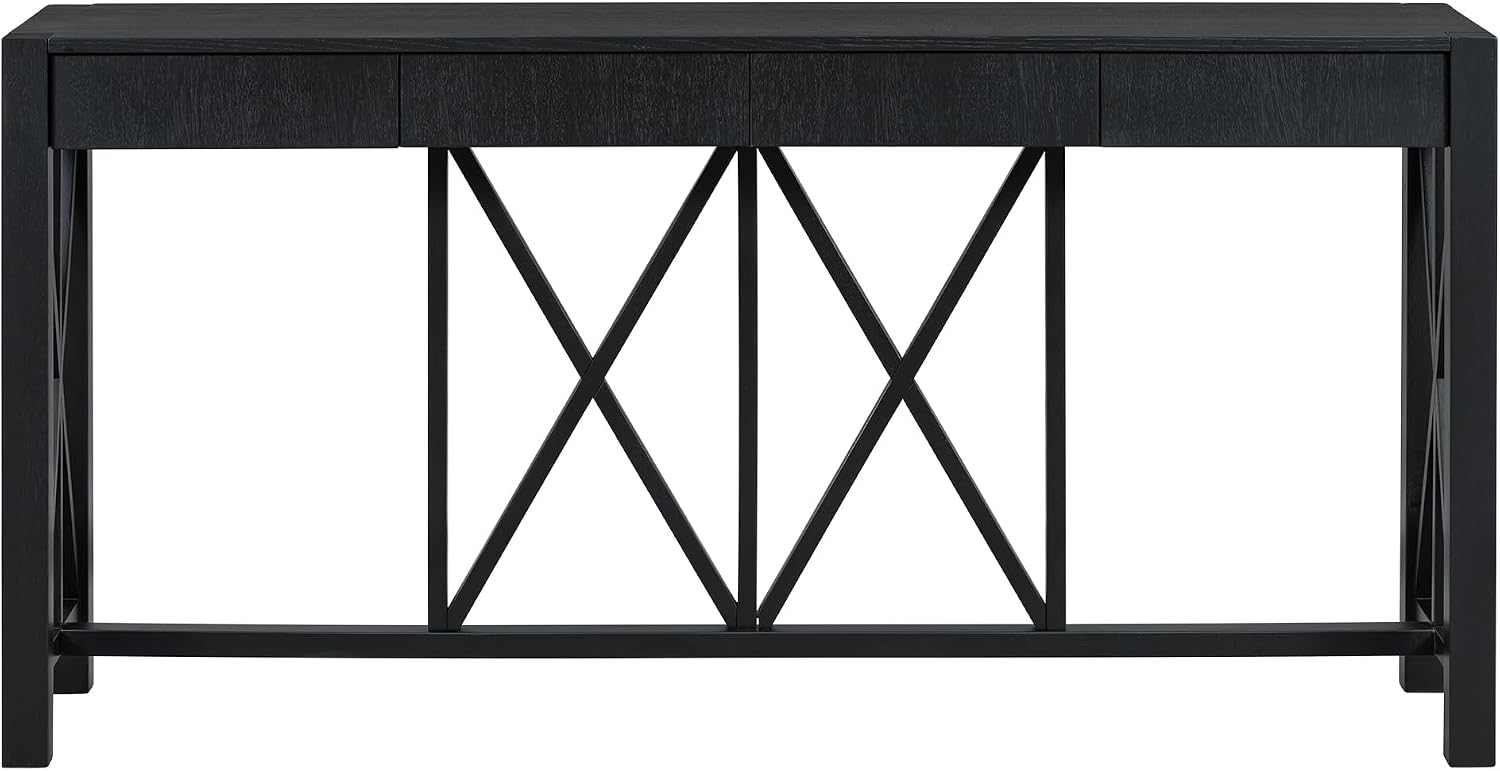 Farmhouse 60'' Console Table Sofa Table with 4 Spacious Drawers and Open Bottom Storage, Modern Crisscross Design Entryway Table for Living Room,Kitchen,Dining Room (Black-X)