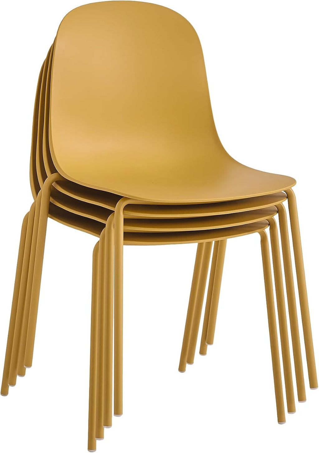Dining Chairs Set of 4, Plastic Stackable Kitchen Chairs, Modern Indoor/Outdoor Chair with Metal Legs for Dining Room, Kitechen, Cafes, Restaurants (Mustard Yellow)