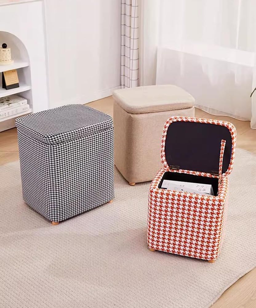 Storage Ottoman with Linen Removable Cover,Square Foot Rest Stool Hinged Lid Upholstered Padded Seat for Living Room Bedroom,Home Decor Ottoman (Black,Large)