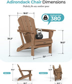 Ciokea Folding Adirondack Chair Wood Texture, Patio Adirondack Chair Weather Resistant, Plastic Fire Pit Chair with Cup Holder, Lawn Chair for Outdoor Porch Garden Backyard Deck (Teak)