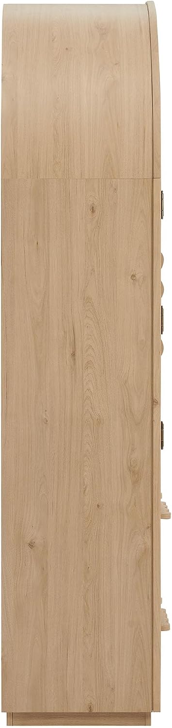 Modway Rory 76 Inch Arched Kitchen Pantry Cabinet with Glass Doors in Light Oak - Vintage Retro Accent Display Stand for Dining Room, Living Room, Hallway