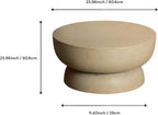 Round End Table, Modern Concrete Side Table with Sculptural Pedestal Base, Low Profile Accent Table for Living Room Bedroom Patio, 23.8" Beige