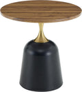 Round Side Table with Walnut Wood Grain Top, Black Metal Base with Gold Accent, Modern Minimalist Coffee Table for Living Room, Bedroom, Office (Walnut)