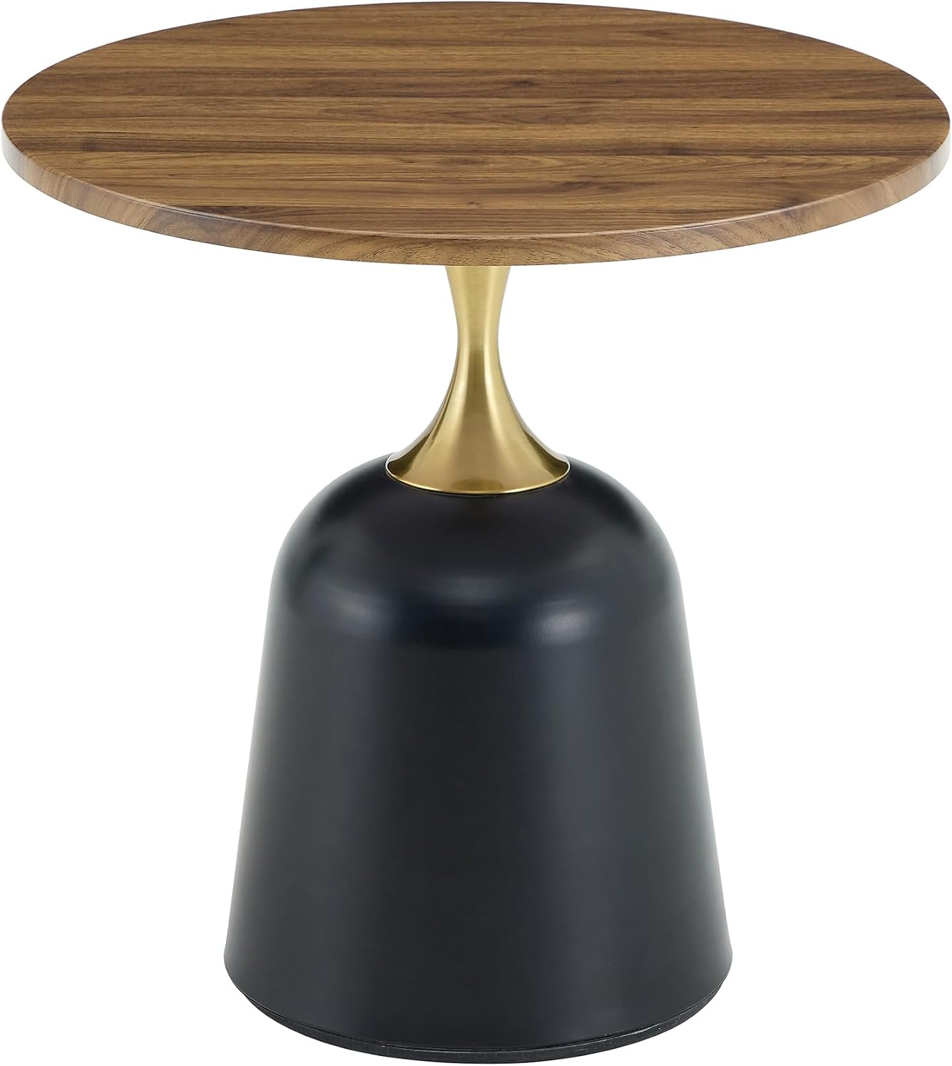Round Side Table with Walnut Wood Grain Top, Black Metal Base with Gold Accent, Modern Minimalist Coffee Table for Living Room, Bedroom, Office (Walnut)