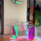 Acrylic Iridescent Side Table Round Clear Coffee End Table Accent Sofa Table for Living Room with Light-Refracting Rainbow Hues Heavy Duty(40 * 40 * 40cm)