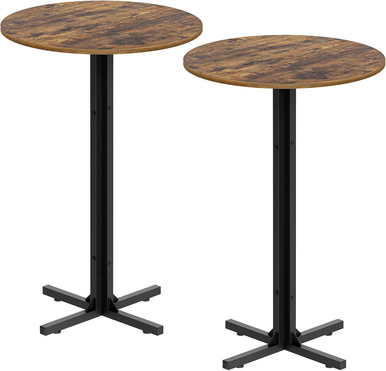 YATINEY Round Bar Table Set of 2, Counter Height Pub Table, Bar Height Cocktail Table, Versatile Use, for Dining Room, Kitchen, Bar, Pub, Cafe, Rustic Brown and Black BT10L2BR
