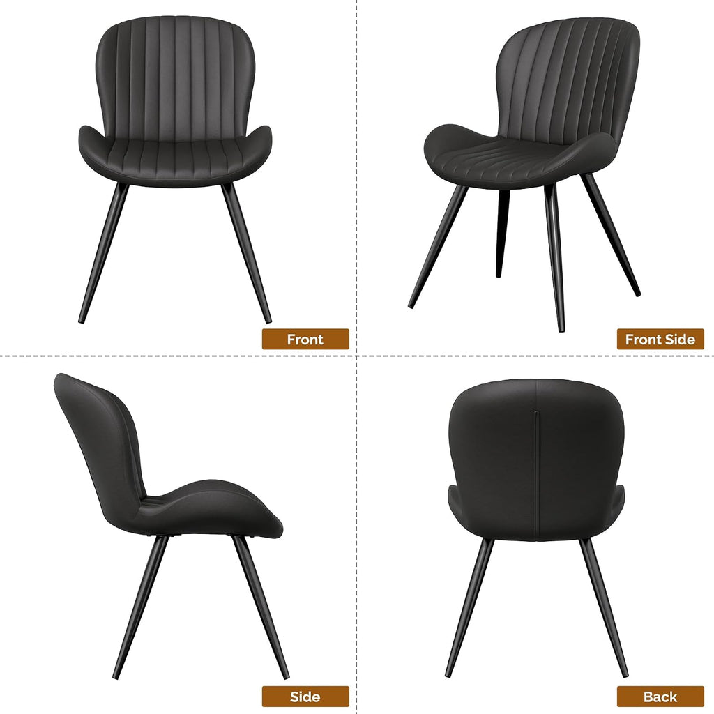 Dining Chairs Set of 2 Modern Fabric Dining Room Chairs Upholstered Dining Chairs with Thick Cushions Metal Legs Armless Back Chair for Kitchen and Living Room Ink Black