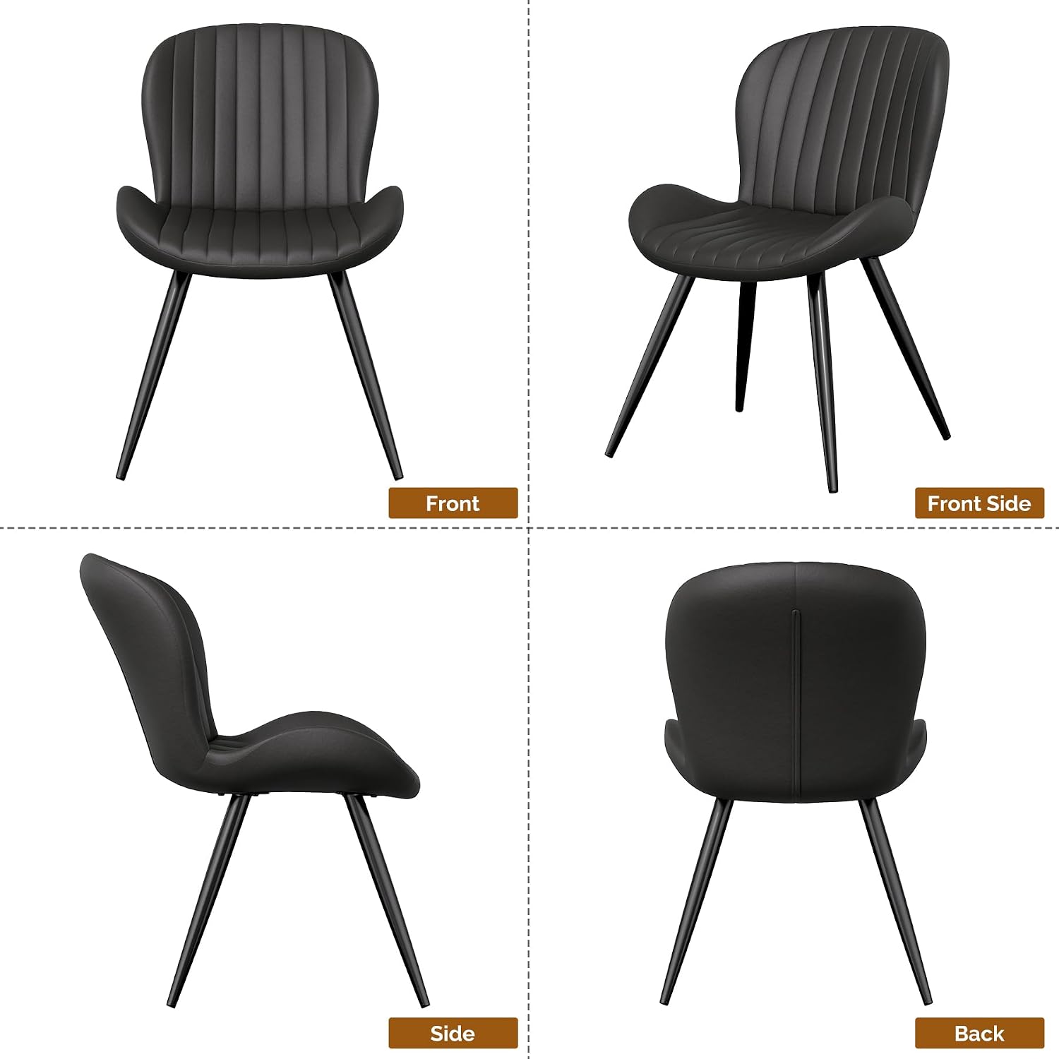 Dining Chairs Set of 2 Modern Fabric Dining Room Chairs Upholstered Dining Chairs with Thick Cushions Metal Legs Armless Back Chair for Kitchen and Living Room Ink Black