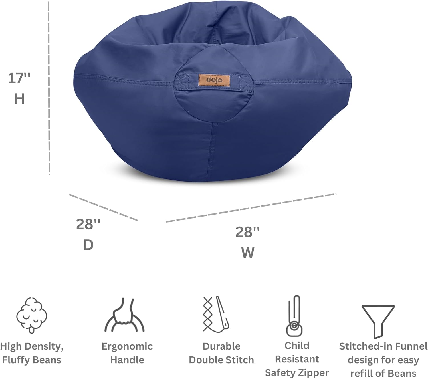 Dojo Classic Kids Bean Bag Chair (Filled) - Tough, Stain Resistant and Ultra Comfortable (Dark Navy)