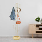 Cactus Shape Clothing Stand, Freestanding Coat Rack With 6 Hooks, 22 lbs Capacity Modern Metal Coat Racks with Round Base for Entry Hallway Bedroom Hats Bags Umbrellas (Gold)
