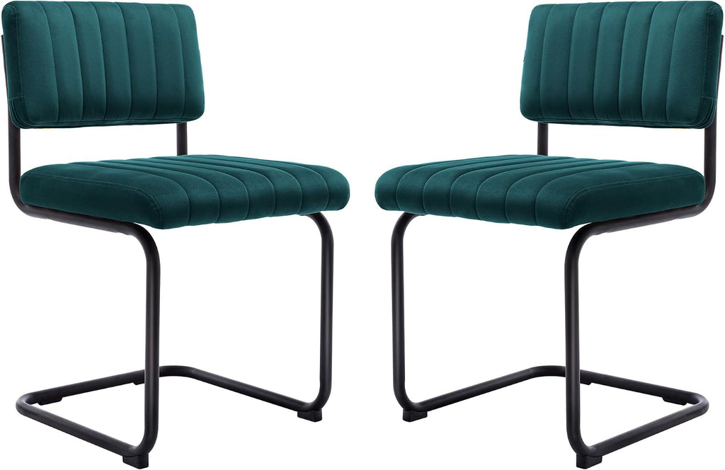 ONEVOG Modern Luxury Dining Room Chairs Set of 2, Teal Velvet Upholstered Kitchen Chairs, Heavy Duty Contemporary Armless Dining Chair with Comfy Seat & Black Metal Legs, Cantilevered Design
