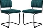 ONEVOG Modern Luxury Dining Room Chairs Set of 2, Teal Velvet Upholstered Kitchen Chairs, Heavy Duty Contemporary Armless Dining Chair with Comfy Seat & Black Metal Legs, Cantilevered Design