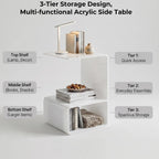 Acrylic End Table, 21.6" H C-Shaped End Table, Side Table for Living Room, Bedside Table for Bedroom, Acrylic Clear C Side Table (White)