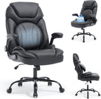 Ergonomic Executive Office Chair with Flip up Arms, Wide Seat Big and Tall Office Desk Chairs with Back Lumbar Support for Back Pain, Black Leather