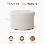 ONBRILL 25" Round Ottoman with Hidden Storage, Ottoman Foot Rest & Storage Stool for Blanket, Chenille Fabric Foot Rest for Couch, Bedroom, Living Room, Corner, or Apartment, Accent Home Decor, Beige