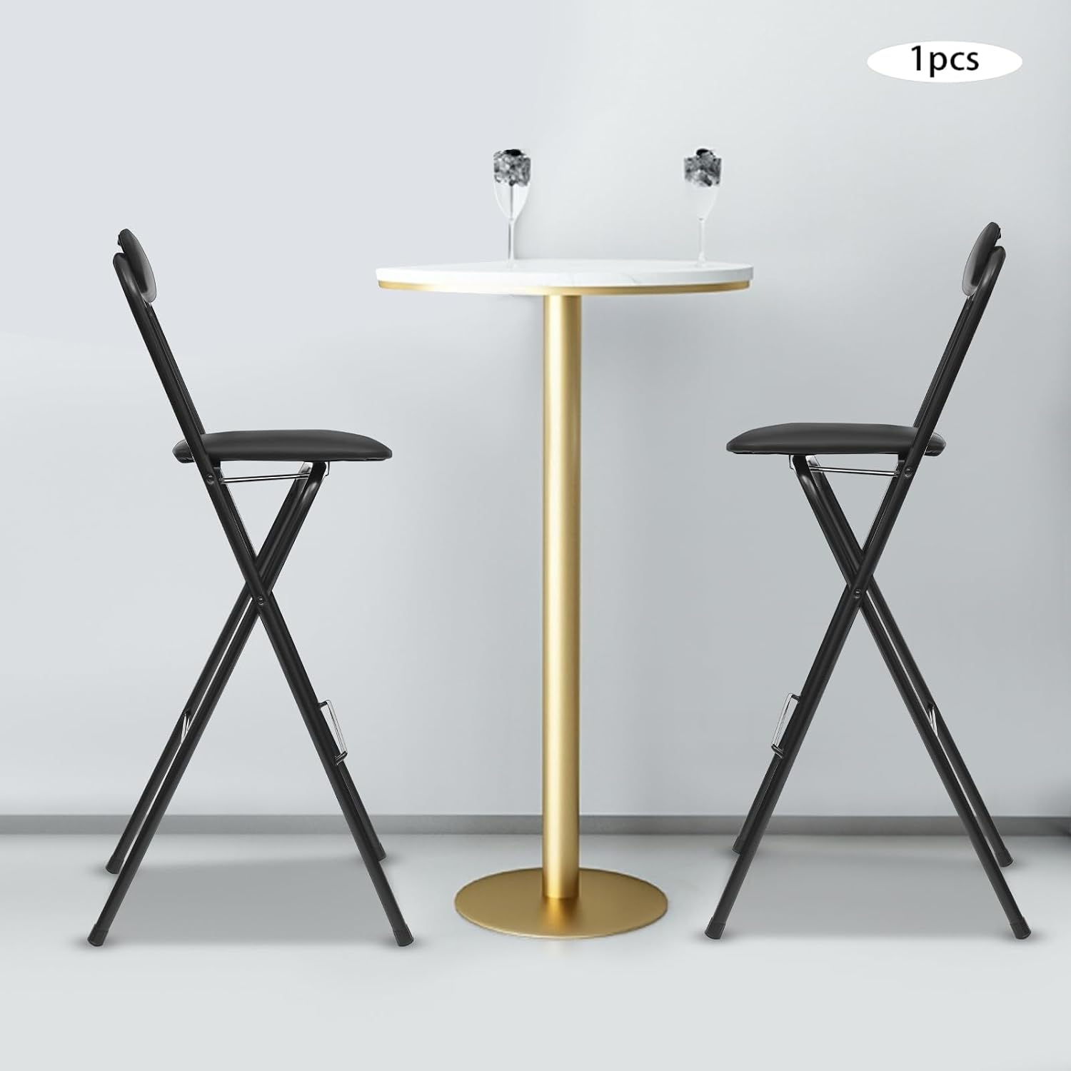 Foldable Bar Stool 29.5" Height, Heavy Duty 275 lbs Capacity Steel Frame – PU Cushioned Seat & Back, Space-Saving Design – Black Modern Bar Chair for Kitchen, Cafe, Home