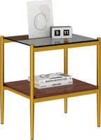 End Table Set of 2, Tempered Glass Side Tables Set with Wooden Storage Shelf, 2-Piece Nightstands for Bedroom, Living Room