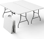 2 Pack Folding Table 6ft - Heavy Duty Plastic Table with Handle, Foldable & Portable, Fold-in-Half Utility Tables for Outdoor, Dining, Wedding, Events, Indoor, Picnic, Camping, Party(White)