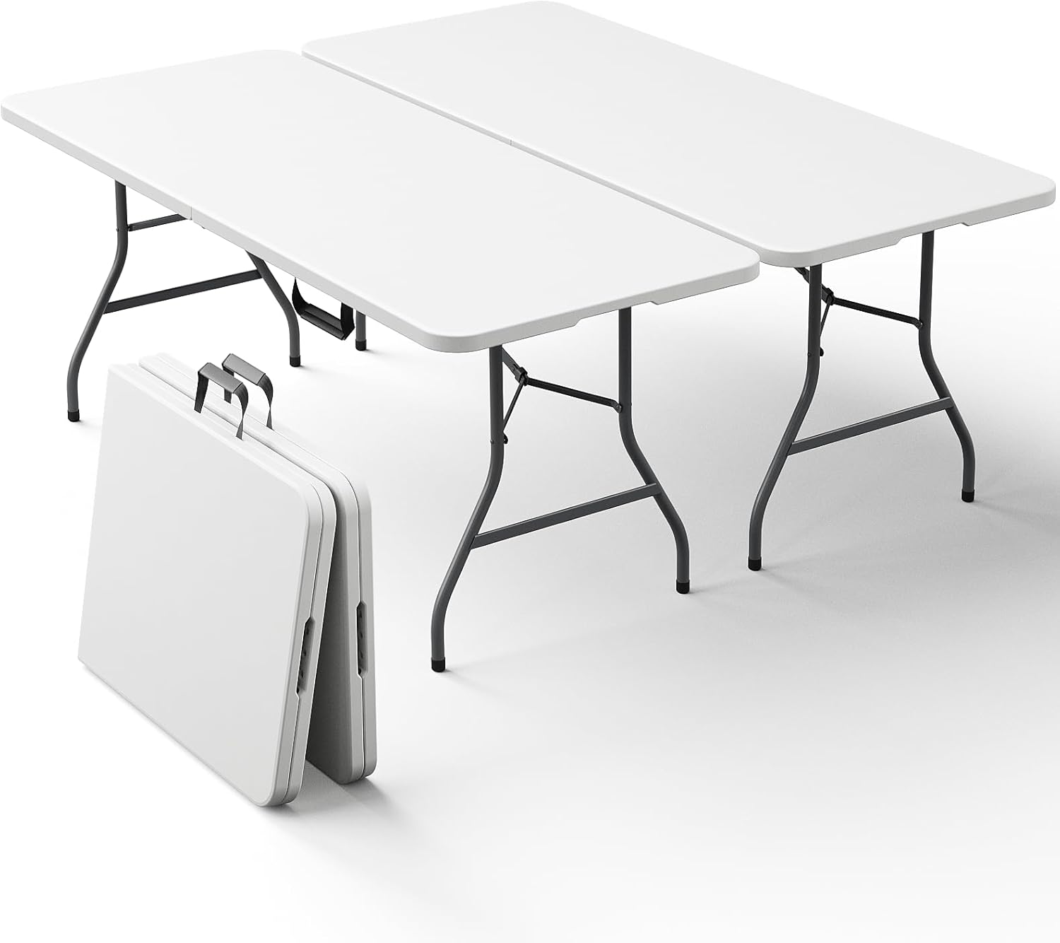 2 Pack Folding Table 6ft - Heavy Duty Plastic Table with Handle, Foldable & Portable, Fold-in-Half Utility Tables for Outdoor, Dining, Wedding, Events, Indoor, Picnic, Camping, Party(White)