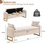 66" Storage Bench for Bedroom End of Bed, King Size Bed Bench with Golden Legs,Storage Ottoman Bench with Arms and 2 Pillows for Foot of Bed Living Room Window Entryway, Beige