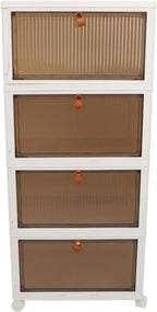 Folding Shoes Storage Box, 4 - Layer Foldable Shoe Rack Organizer with Wheels, Transparent Large - Capacity PP Shoe Shelf Cabinet for Entryway Closet Bedroom