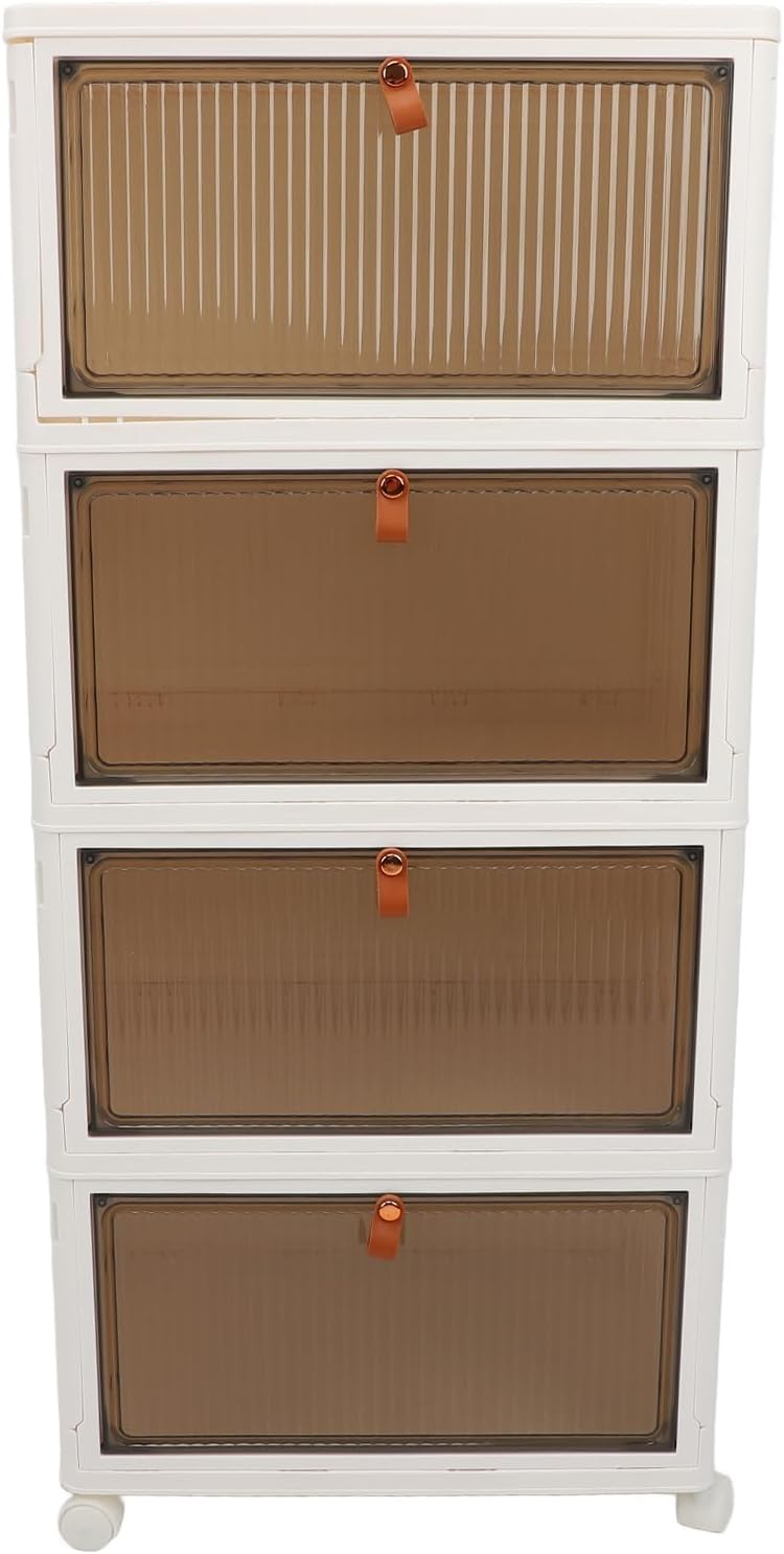 Folding Shoes Storage Box, 4 - Layer Foldable Shoe Rack Organizer with Wheels, Transparent Large - Capacity PP Shoe Shelf Cabinet for Entryway Closet Bedroom