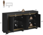 63"Sideboard Buffet Cabinet,Kitchen Buffet Storage Cabinet with Power Outlets & LED Light, Modern Storage Cabinet with 4 Doors,Coffee Bar Console Wine Bar for Living Room,Kitchen,Hallway (Black)