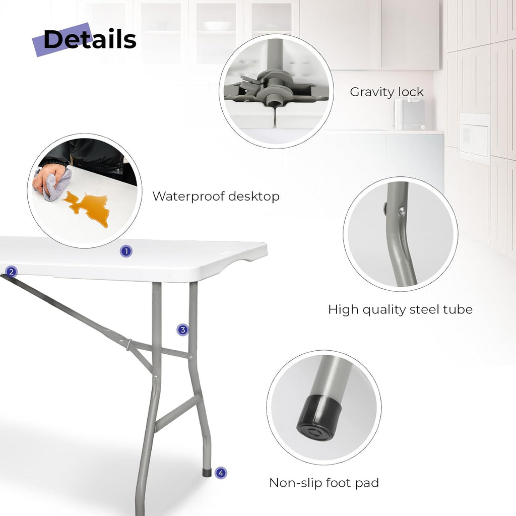 Byliable Folding Table 6ft Portable Heavy Duty Plastic Fold-in-Half Utility Foldable Table Plastic Dining Indoor Outdoor for Camping, Picnic and Party, White