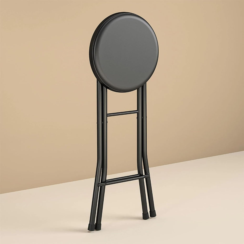 Folding Bar Stool, 24 Inch Height, Padded Vinyl Seat, Metal Frame, Black, Portable