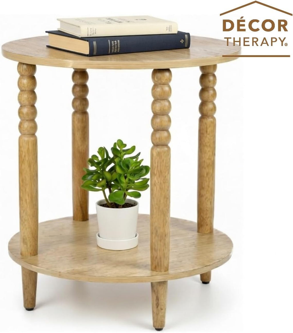 Decor Therapy Stafford Round Side Table, Seadrift Two-Tier Modern End Table with Spindle Legs, Easy Assembly