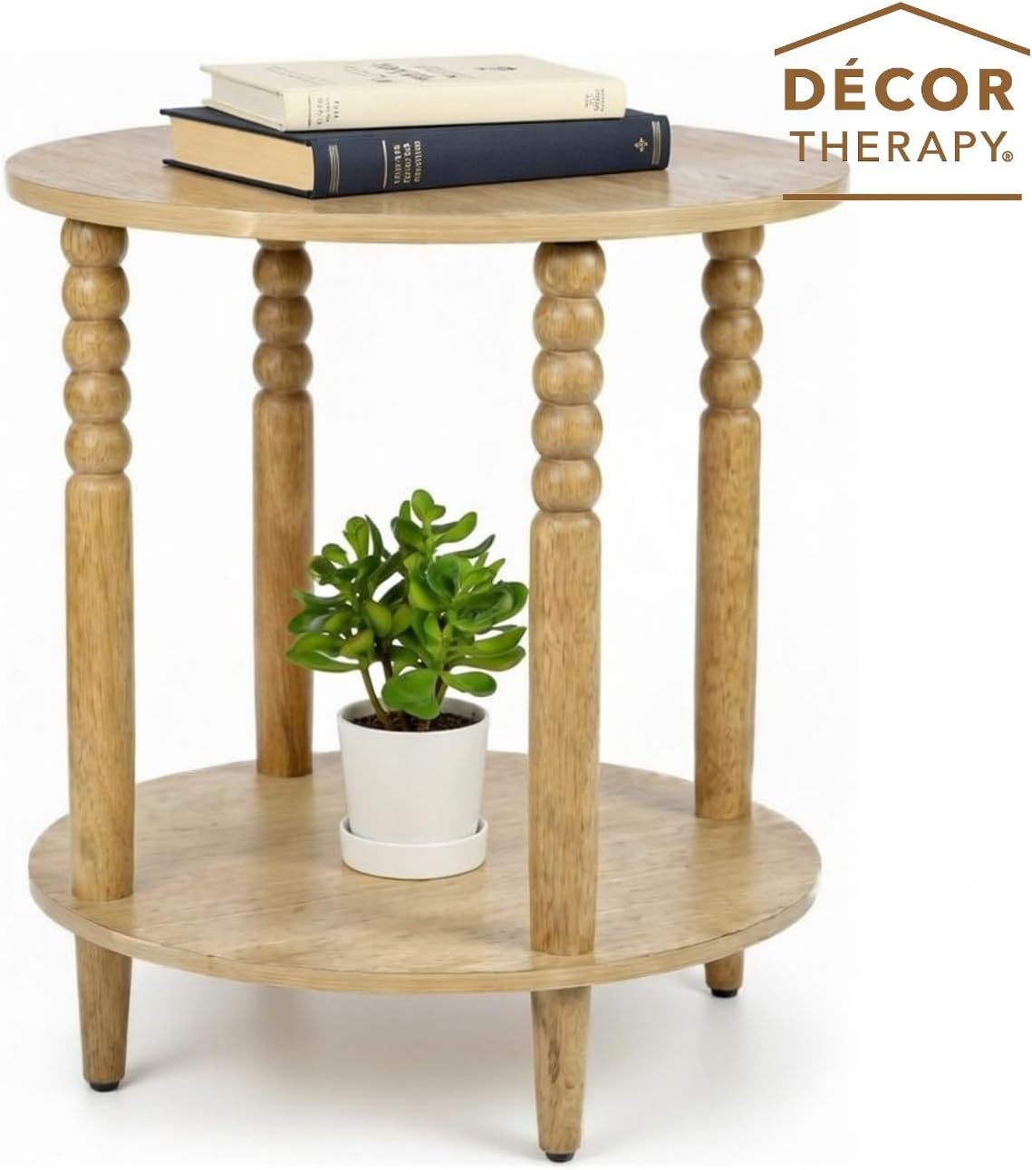 Decor Therapy Stafford Round Side Table, Seadrift Two-Tier Modern End Table with Spindle Legs, Easy Assembly