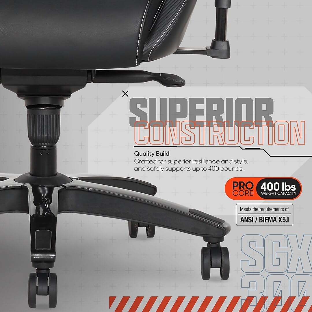 Sharper Image SGX300 Faux Leather Ergonomic Racing Gaming Chair, Black