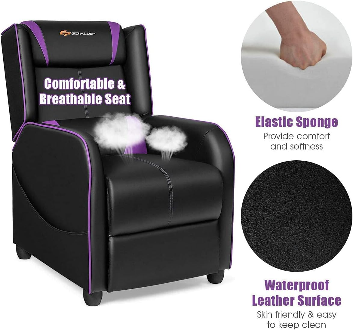 Massage Gaming Recliner Chair, Purple