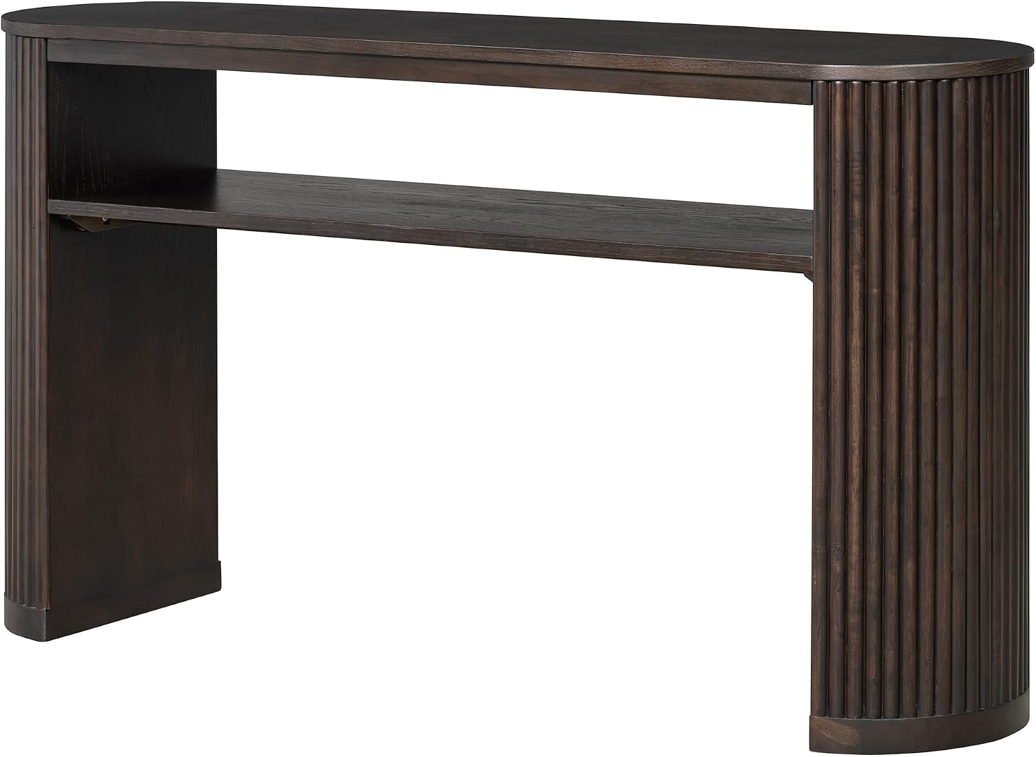 Vintage Farmhouse Console Table with Fluted Legs & Ash Veneer Top - Oval Entryway Sofa Table, Rustic Accent with Open Storage Shelf, Distressed Finish Options (Espresso9)