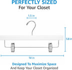 ZOBER Wooden Pants Hangers with Clips - 10 Pack Premium Wood Skirt Hangers for Women, Heavy Duty Wooden Hanger with Adjustable Metal Grip Clips for Jeans and Shorts, Smooth Finish White