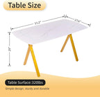 Modern Rectangular Tempered Glass Dining Table for 6, Marble Patterned Glass Top with Metal Legs, Glass Dining Table for Kitchen Living Room (White, Support Legs)