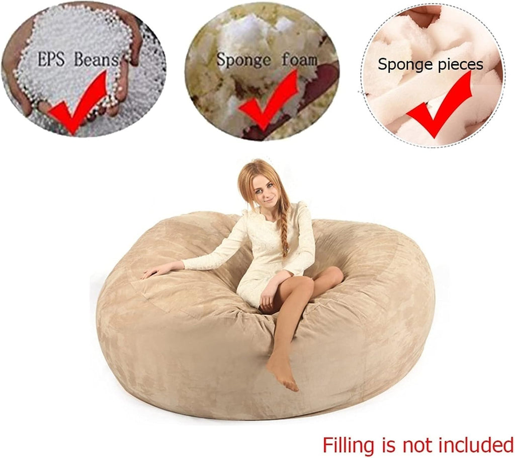 Bean Bag Chair Cover(no Filler),Adults Luxurious Giant 6/7/8ft Huge Bean Bag Chair for Organizing Children Plush Toys or Memory Foam (Color : Light Blue, Size : 8ft)