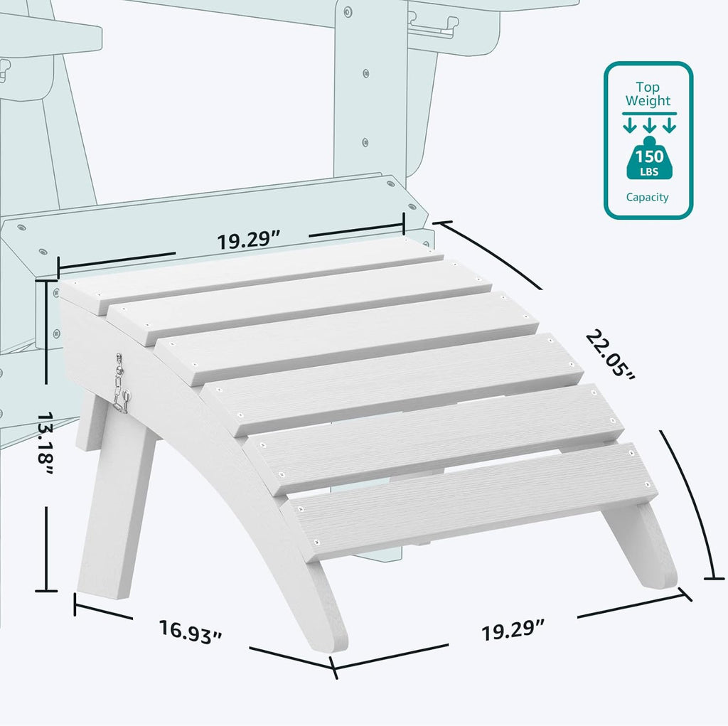 SERWALL Folding Adirondack Ottoman Set of 2, No-Assembly Outdoor Footstool, High Impact Polystyrene Folding Adirondack Footrest, White