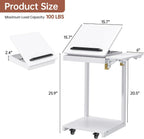 OtterOasis C Shaped End Table for Couch C Table with Wheels Folding Desktop Wood Rolling Side Table with Storage Desk Tv Tables Lockable Wheel for Couch, Living Room, Bedroom, White