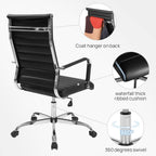 Office Desk Chair with Wheels Set of 8, Ergonomic Black Leather Conference Room Chairs Height Adustable | Ribbed High Back | Swivel Rolling Task Chair, Black