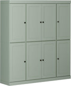 Palace Imports Solid Wood Pantry Cabinet – 71.5" Tall x 65" Wide - Wooden Storage Cabinet w/ 8 Shaker Doors, 2 Drawers, 12 Adjustable Shelves - Kitchen Cupboard - Sage, 100% Eco-Friendly Pine Wood