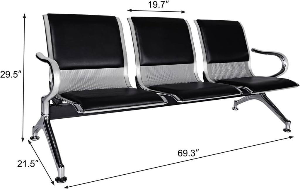 Kinsuite Set of 4 Waiting Room Reception Chairs with Arms 3-Seat Office Guest Chairs & Reception Chairs Bench PU Leather for Airport Office Bank Hospital Seat